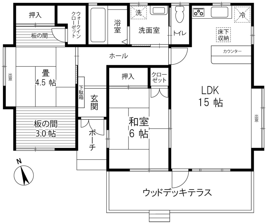 いすみ市日在 平屋住宅2LDKの間取り図